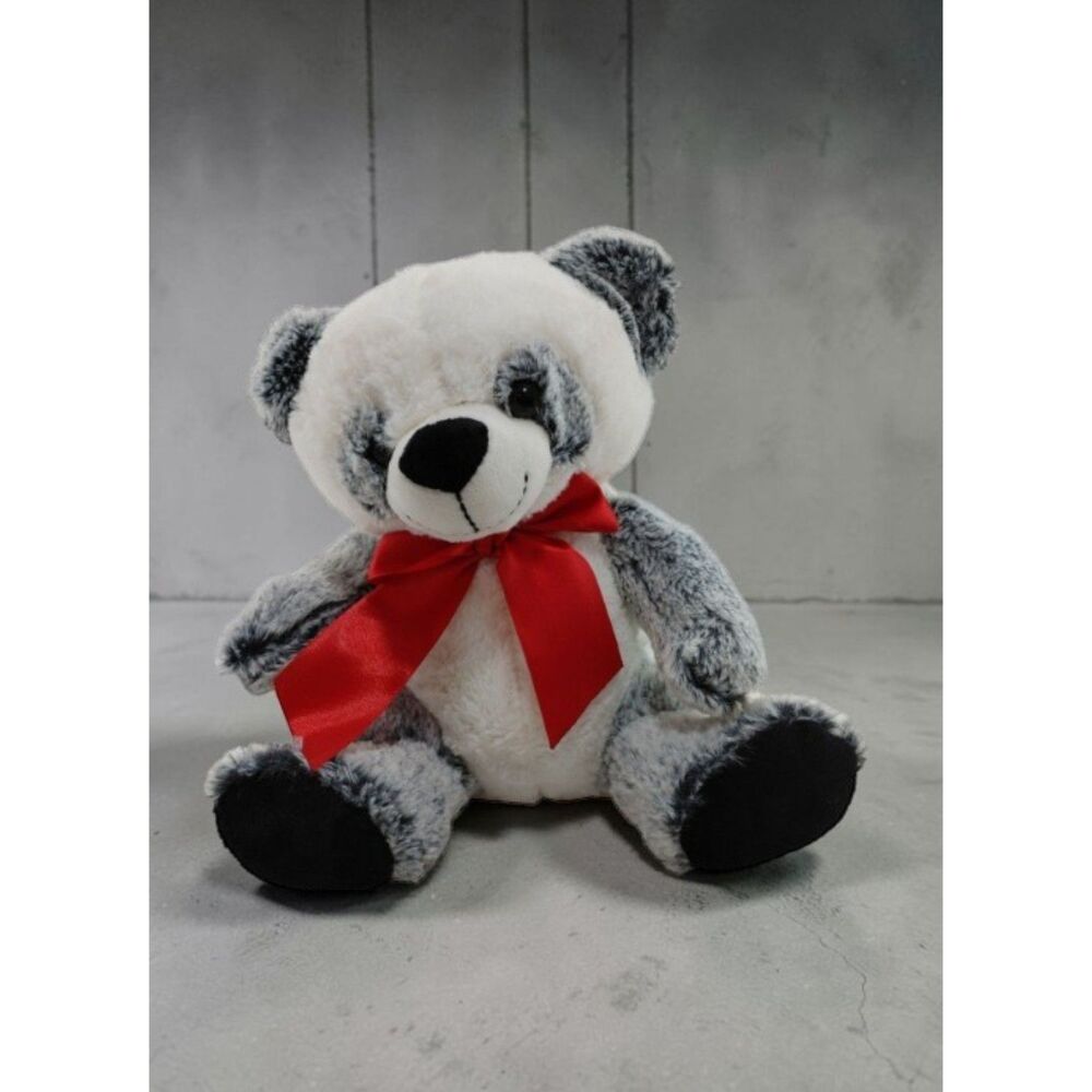 Dan Dee Collector's Choice Teddy Bear 11" Plush White Gray Fur Red Ribbon 2017